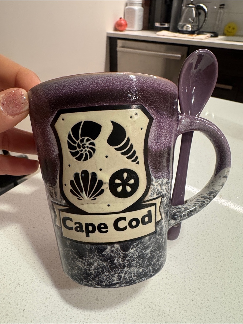 Cape Cod Ceramic Spoon Mug in Purple and Black